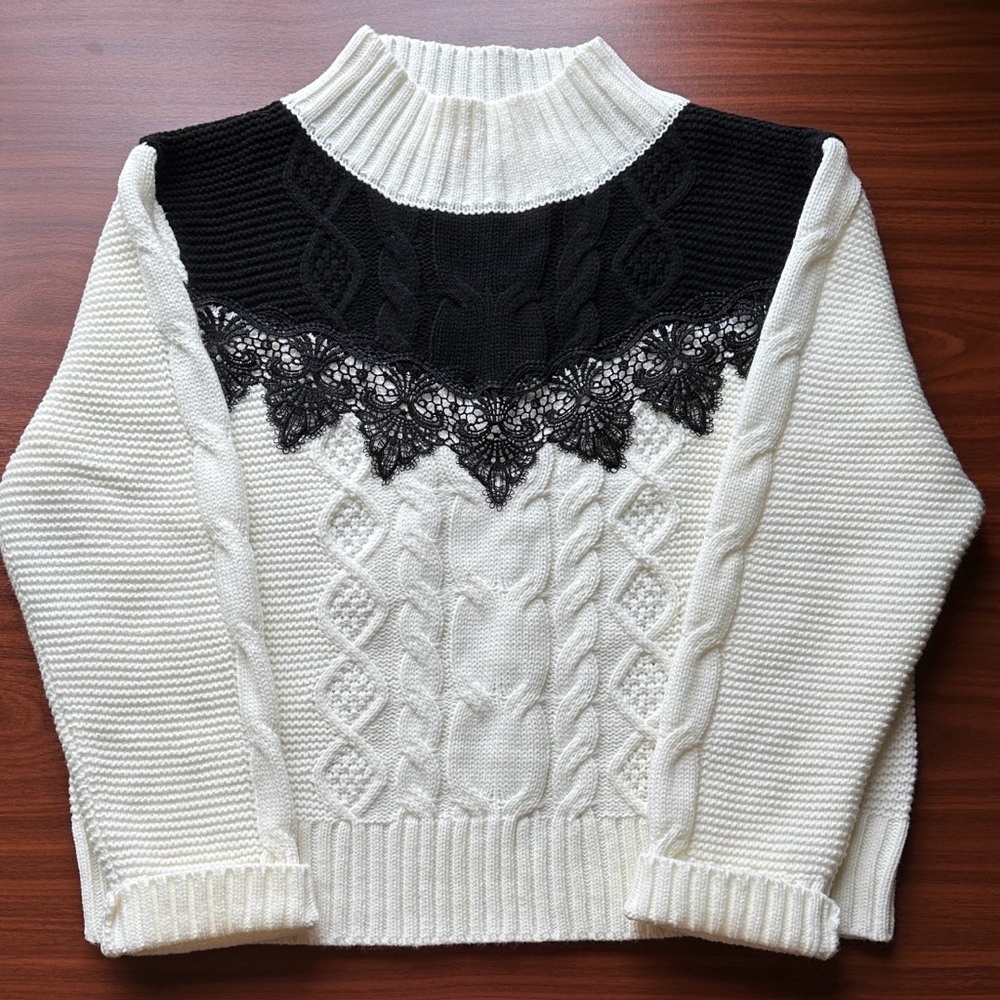 Chic Black and White Women's Turtleneck Sweater